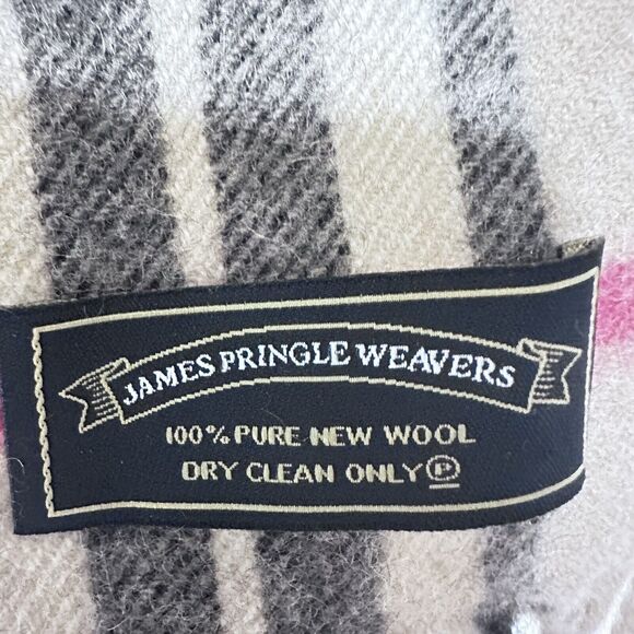 James Pringle Weavers Unisex Camel Thomson 100% Wool Plaid Tartan Fringe Scarf‎ - Picture 2 of 2